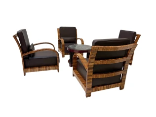 Four Art Deco Lounge Chairs with Leather Cushions France, 1930s